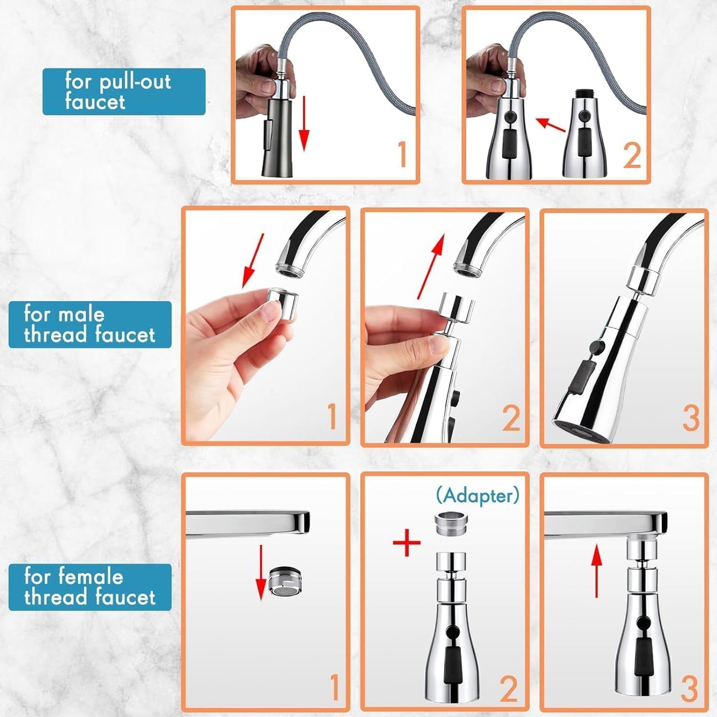 Flexible Tap Extension for Kitchen Sink, 360° Rotating Kitchen Sink Tap